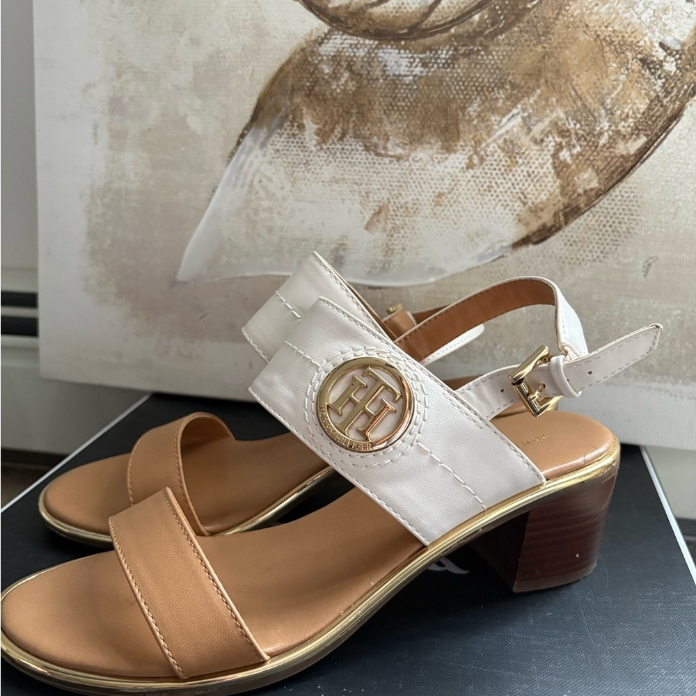 Elegant Tan and White Sandals
